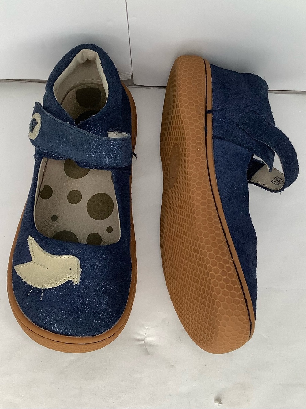 Livie & Luca Navy Blue Leather Mary Jane Bird Girls Shoes Sz 12 Cottagecore